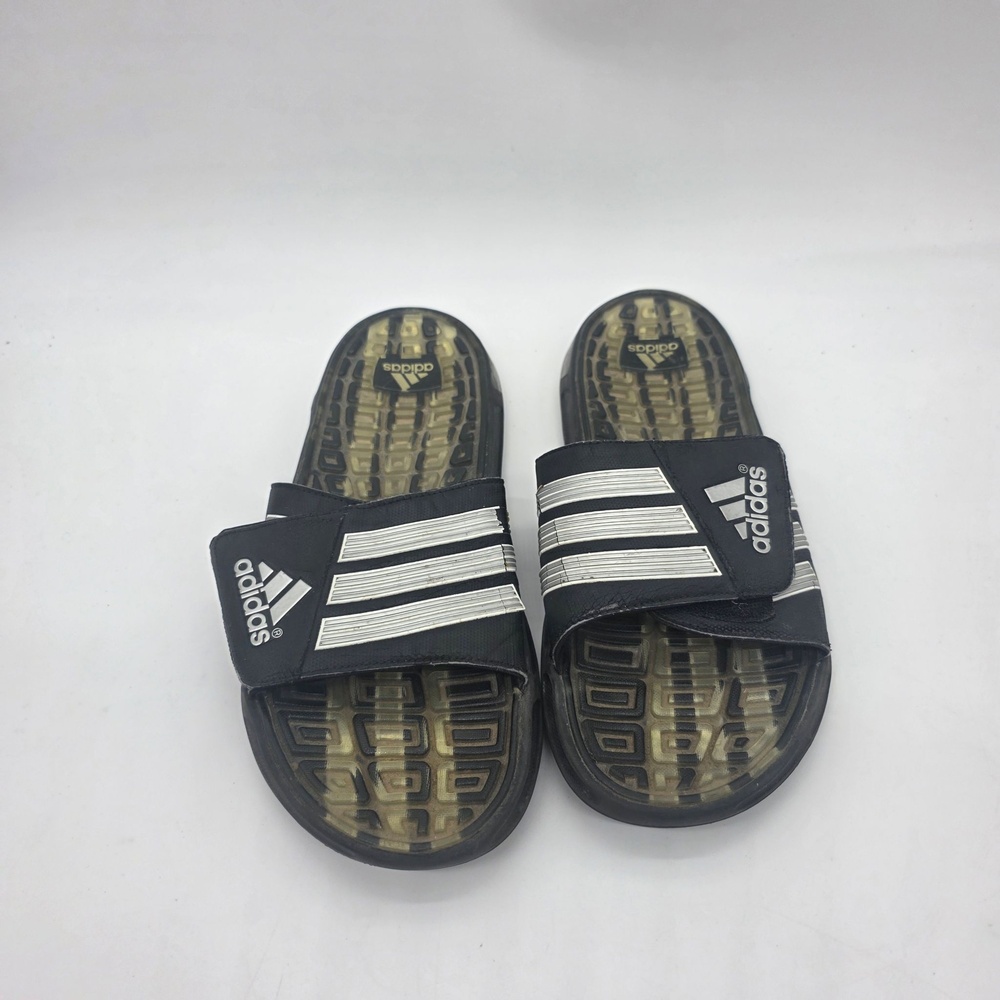 Adidas Slide Sandals Mens Size 9 Black White Adjustable Strap Shoes Summer